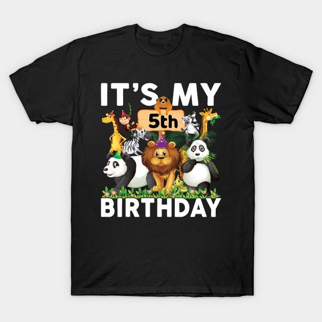 Its My 5th Birthday Shirt Safari Zoo Animals Lover Birthday Party T-Shirt by Sowrav